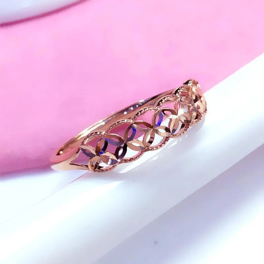 585 purple gold 14K rose gold geometric shape shiny rings for women three-dimensional craftsmanship elegant light luxury jewelry