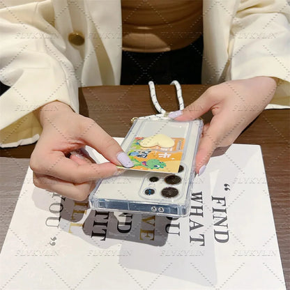 Crossbody Necklace Strap Cord Love Heart Card Holder Wallet Case For POCO X7 X6 X5 Pro X3 Xiaomi 14T 13T 12T 11 Lite Clear Cover