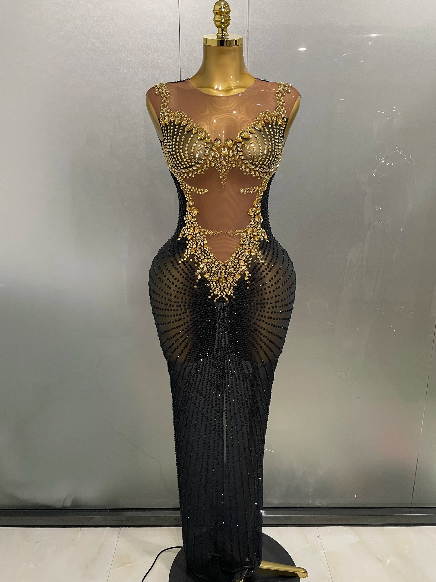 Sexy Sparkly Rhinestones Sleeveless Long Dress 2025 New Women Birthday Celebrate Evening Photo Shoot Stage Performance Costume