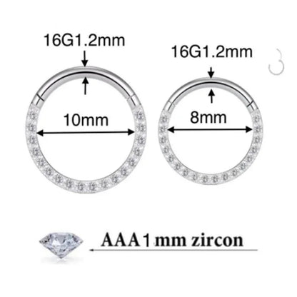 ASTM F136 G23 Titanium Piercing CZ Clicker Septum Hoops Nose Rings Conch Tragus Ear Nose Helix Piercing Body Jewelry Earring 16g