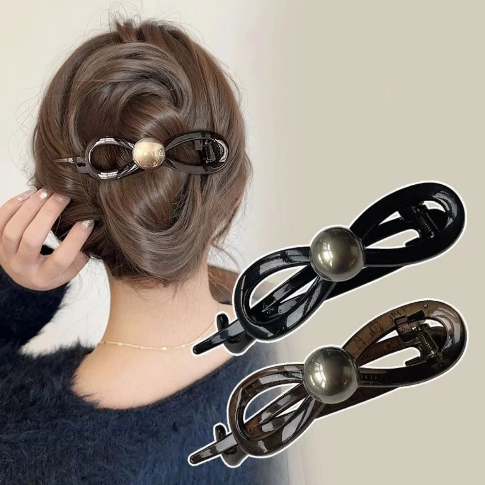 1PC New Twisted Hair Clip Plastic Imitation Pearl Hairpin Twisted Design Hairpin Barrettes Women Hair Accessories Black
