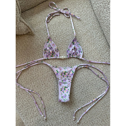 Micro Bikini 2025 Swimwear Women Swimsuit Sexy luxury Brazilian Bikini Set Halter Print Biquini Push Up Pearl Beachwear Female