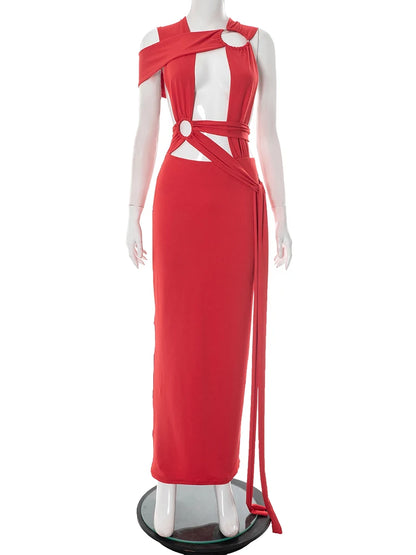 Weird Puss Hollow Cross Bandage Dress Women Irregular Metal Rings Patchwork Midnight Sexy Skinny Midnight Party Club Vestidos