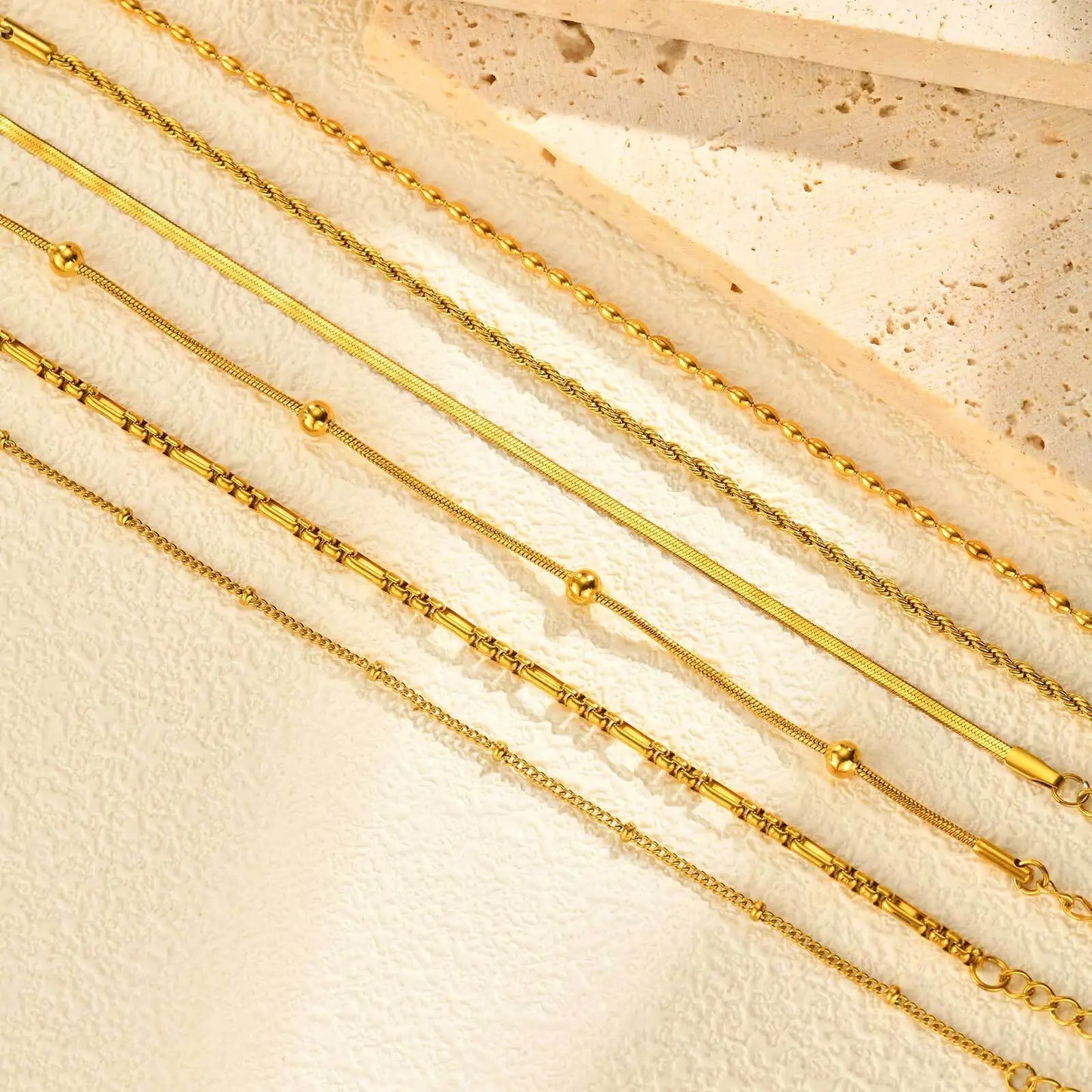 18K Real Gold Plated Bracelet Stackable for Women, Dainty Satellite Link Chain Bracelets Adjustable Minimalist Jewelry