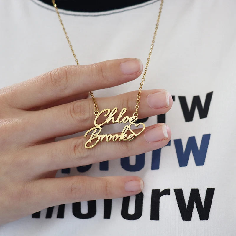 Personalized Two Name Necklaces With Heart Stainless Steel Custom Letter Couple Necklace Choker  Stainless Steel Wedding Gift