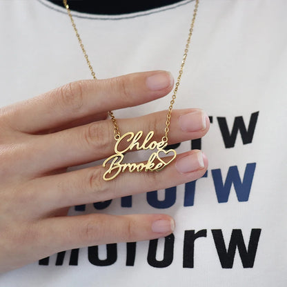 Personalized Two Name Necklaces With Heart Stainless Steel Custom Letter Couple Necklace Choker  Stainless Steel Wedding Gift