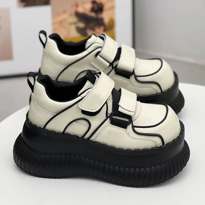 2025 Autumn Solid Color Big Head Casual Platform Shoes Increased 7cm High Heels Retro Thick Soled Women's Shoes Women Sneakers