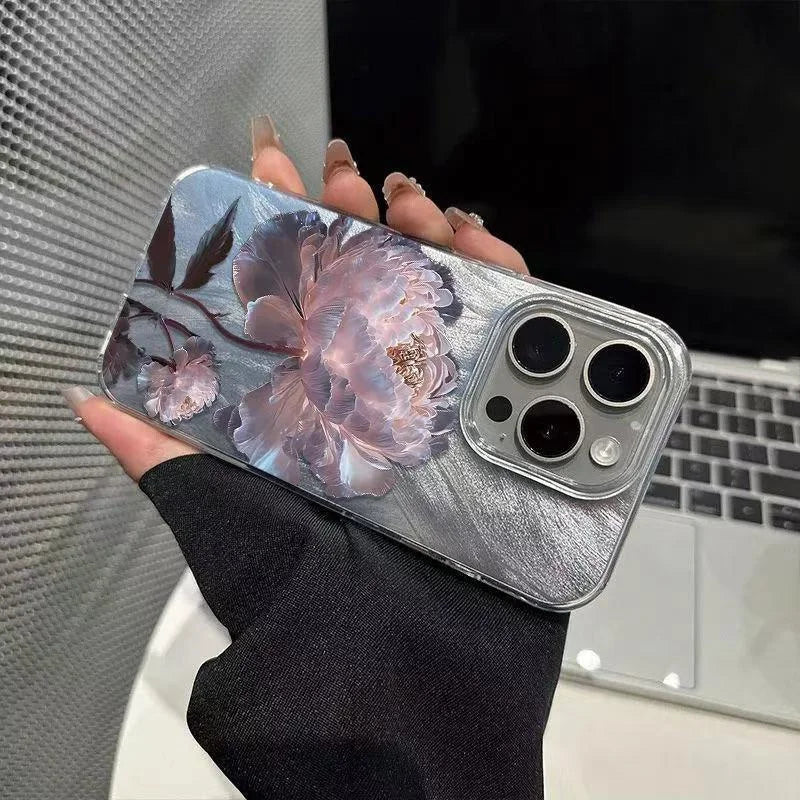 Beautiful Flowers Phone Case For iPhone 16 Pro Max 15 14 13 12 11 Pro XR XS 7 8 Plus Shockproof Feather Chiffon Texture Cover﻿