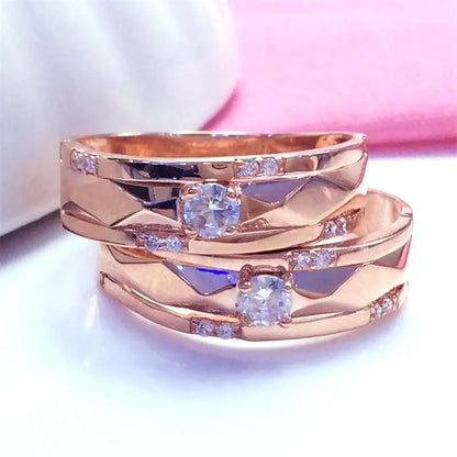 585 Purple Gold 14K Rose Gold Inlaid Gemstone Crystal Rings For Women Fashion Neutral wind Charm Couple Party Jewelry Gift