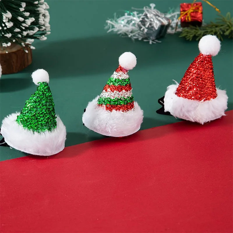 Sparkling Christmas hat hair clip Christmas hairstyle decoration Christmas hair clip decoration hair accessory
