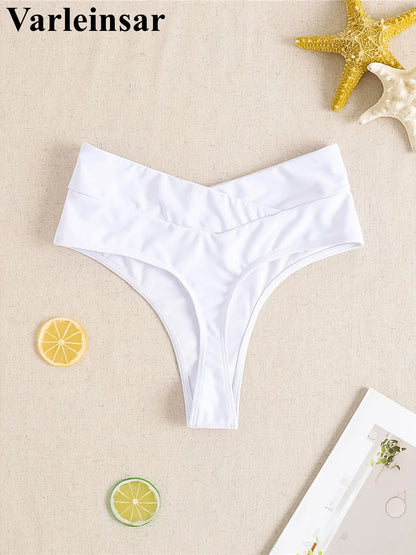 S - XL High Waist High Leg Cut Bikini Bottom Swim Brief Women Swimwear Female Bather Brazilian Tanga Panties Underwear V7095