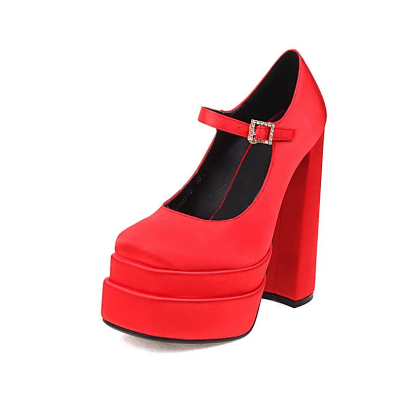 2022 Brand Women's Sandals 14.5CM Silk Thick Heels High Platform Rhinestone Small Big Size 32 43