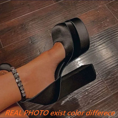 2022 Brand Women's Sandals 14.5CM Silk Thick Heels High Platform Rhinestone Small Big Size 32 43