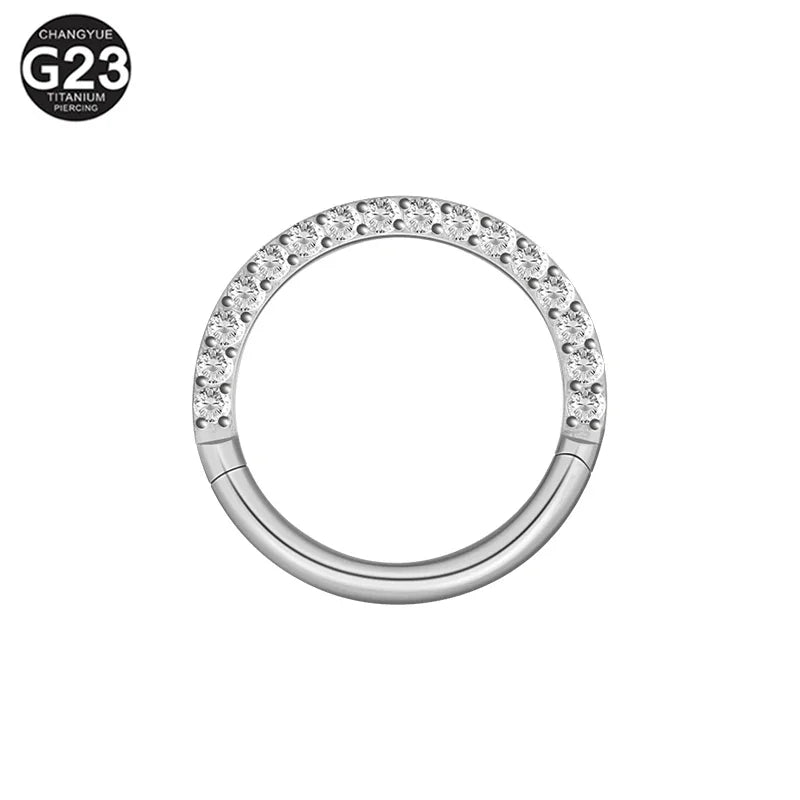 ASTM F136 G23 Titanium Piercing CZ Clicker Septum Hoops Nose Rings Conch Tragus Ear Nose Helix Piercing Body Jewelry Earring 16g