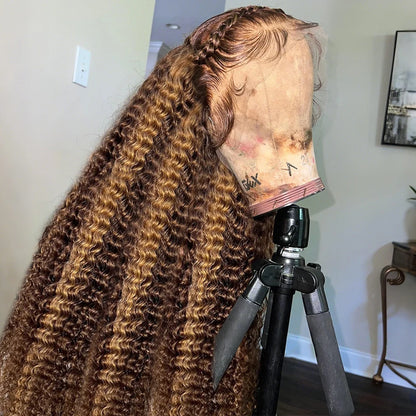 30 32 Inch 13x4 13x6 HD Highlight Ombre Curly Lace Frontal Human Hair Wigs Honey Blonde Colored Deep Wave Frontal Wigs For Women