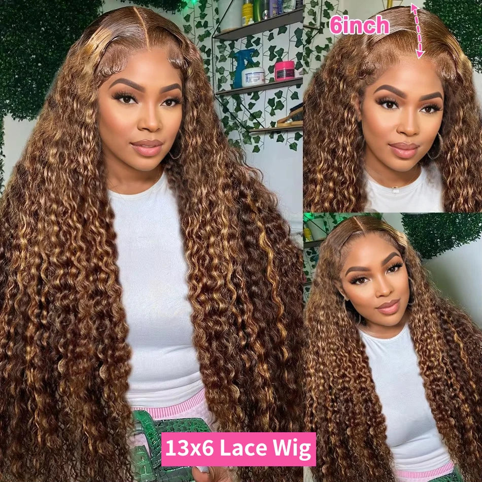 30 32 Inch 13x4 13x6 HD Highlight Ombre Curly Lace Frontal Human Hair Wigs Honey Blonde Colored Deep Wave Frontal Wigs For Women