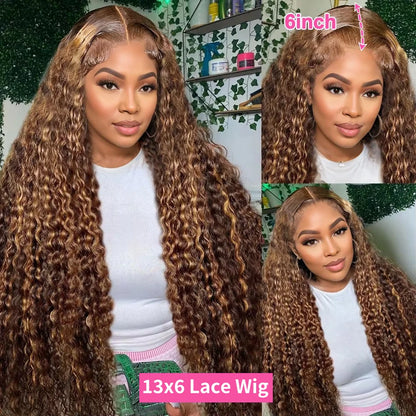 30 32 Inch 13x4 13x6 HD Highlight Ombre Curly Lace Frontal Human Hair Wigs Honey Blonde Colored Deep Wave Frontal Wigs For Women