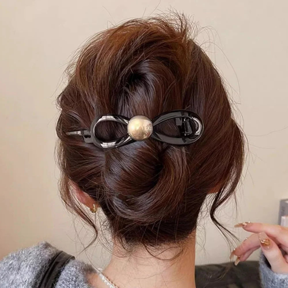 1PC New Twisted Hair Clip Plastic Imitation Pearl Hairpin Twisted Design Hairpin Barrettes Women Hair Accessories Black