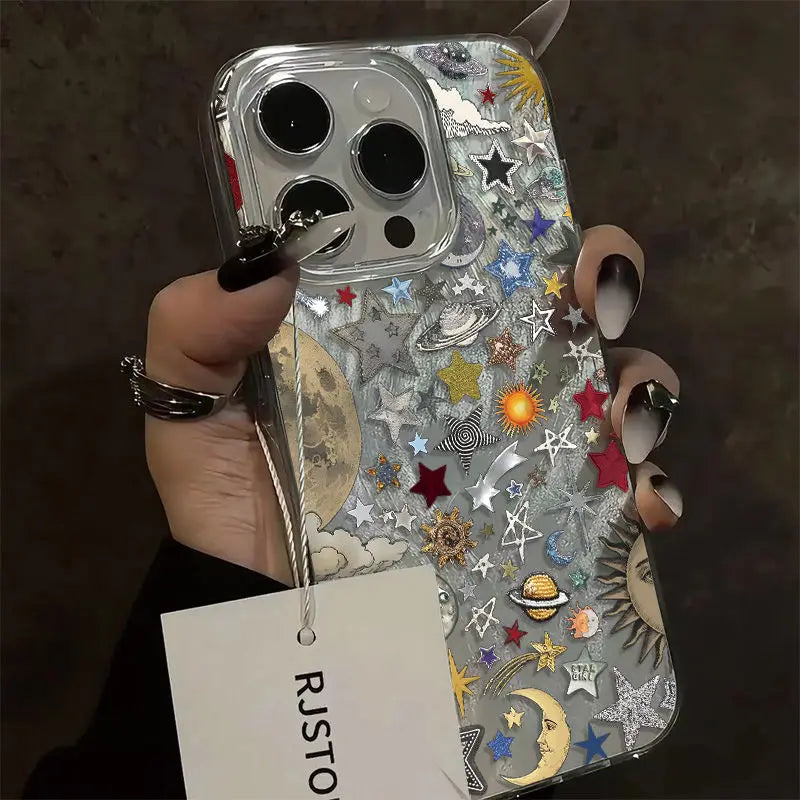 Fashion Retro Planet Cosmos Phone Case For iPhone 17 16 15 14 13 12 11 Pro Max XR XS MAX 7 8 PLUS INS Shake Proof Laser Cover
