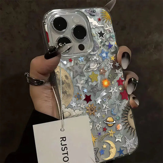 Fashion Retro Planet Cosmos Phone Case For iPhone 17 16 15 14 13 12 11 Pro Max XR XS MAX 7 8 PLUS INS Shake Proof Laser Cover