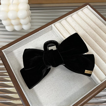 1pc black velvet bow hair clip, autumn and winter high-end feeling, hair grab, large versatile temperament, shark clip