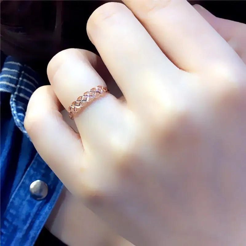 585 purple gold 14K rose gold geometric shape shiny rings for women three-dimensional craftsmanship elegant light luxury jewelry