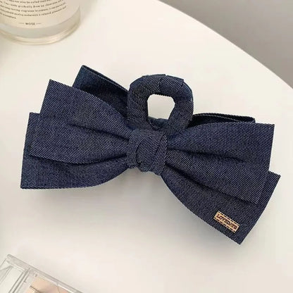 1PC Denim Fabric Hair Clip Bow Clip, Women's Elegance Back of the Head Updo Grip Clip Elegant Shark Clip Hairpin Headpiece