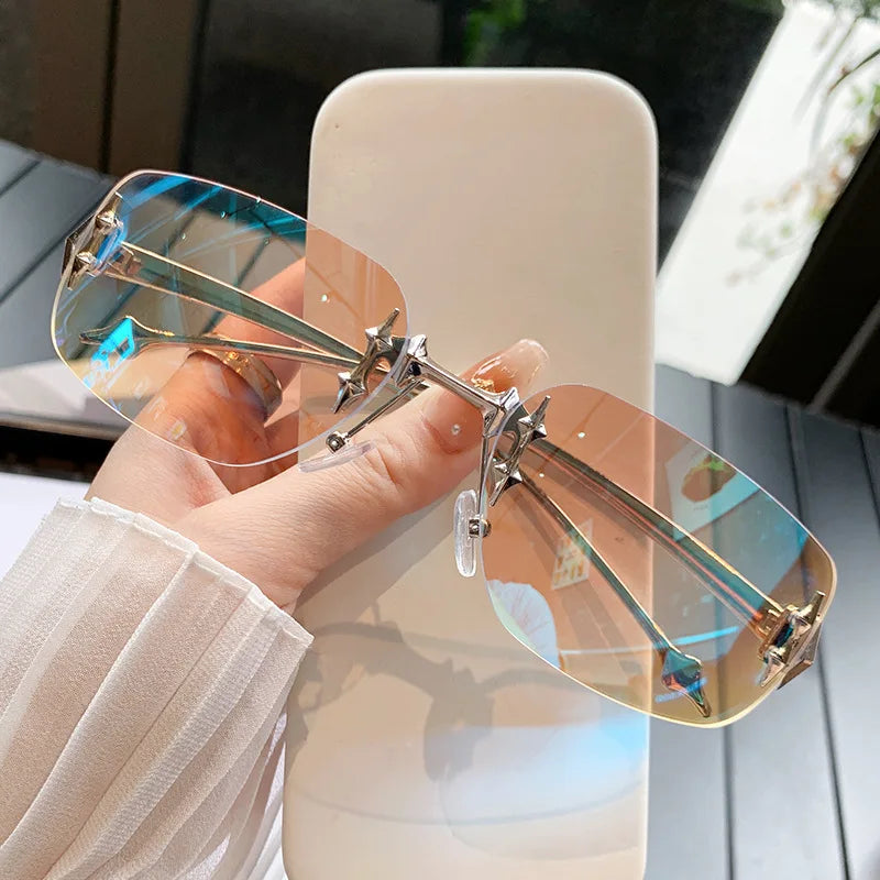 Frameless Star Metal Sunglasses Oval Premium Rimless Sunglasses Y2K Spicy Hot Girl Ins Trendy Sun Glasses Female Gafas De Sol