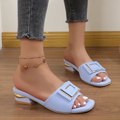 Fashion Women's Summer Comfortable Low Heels for Outdoor Wear Slippers Luxury Designer Women Slip on Square Toe Party Sandals