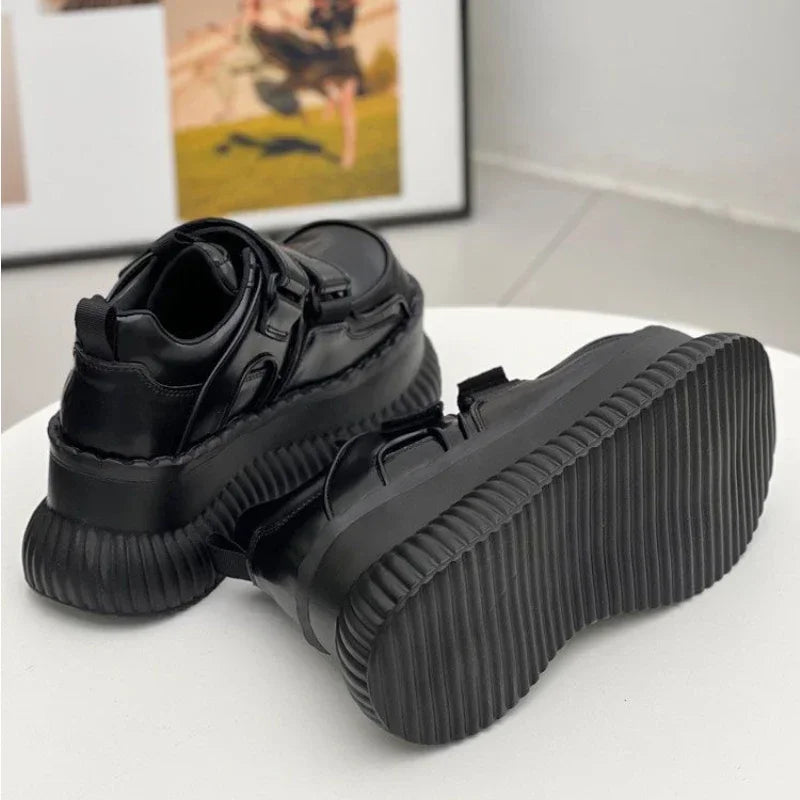 2025 Autumn Solid Color Big Head Casual Platform Shoes Increased 7cm High Heels Retro Thick Soled Women's Shoes Women Sneakers