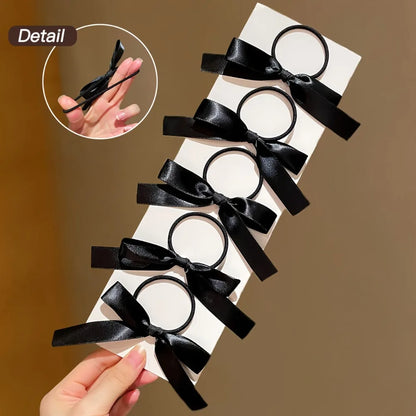 5Pcs Women's Style, Fashionable and Cute, Black Bow Hair Tie, Suitable for Daily Use, Recommended Gift Hair Accessories