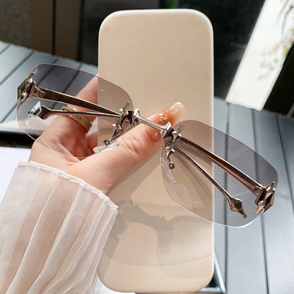 Frameless Star Metal Sunglasses Oval Premium Rimless Sunglasses Y2K Spicy Hot Girl Ins Trendy Sun Glasses Female Gafas De Sol