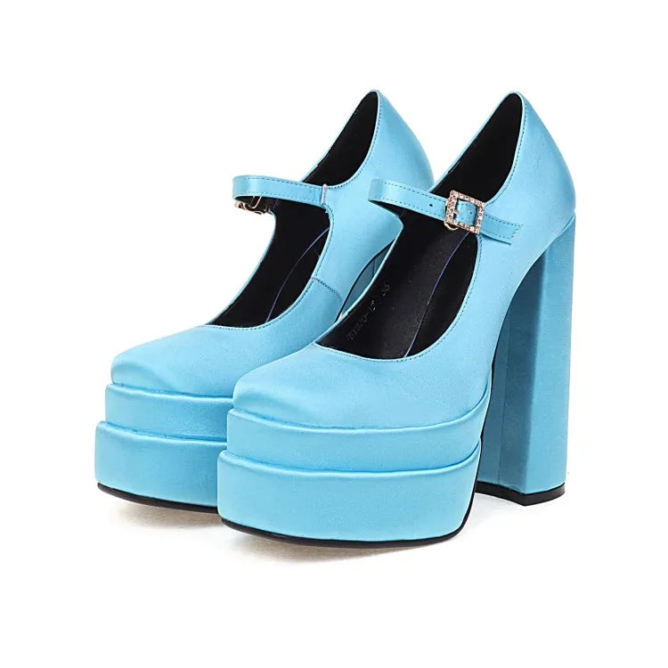 2022 Brand Women's Sandals 14.5CM Silk Thick Heels High Platform Rhinestone Small Big Size 32 43