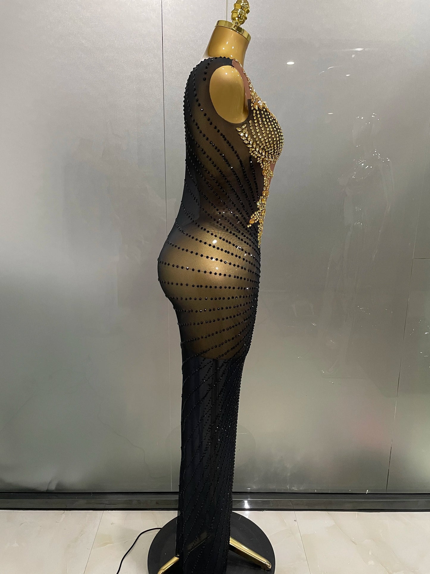 Sexy Sparkly Rhinestones Sleeveless Long Dress 2025 New Women Birthday Celebrate Evening Photo Shoot Stage Performance Costume