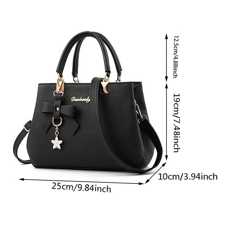 Elegant Women Messenger Bags with flower pendant Office Ladies Totes Pure Handbag for female Crossbody Shoulder Bags.
