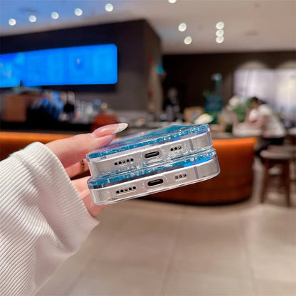 Blue Dynamic Sand Bright Quicksand for iPhone 16 15 14 Case Cover 16 Pro Max Carcasa Women Glitter Phone Shell Hard Coque Fundas