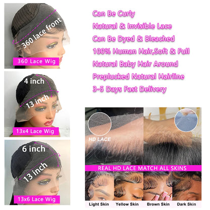 250 density Lace Front Human Hair Wigs Brazilian Hd Transparent Straight 30 40 Inch 13x6 Lace Front wig 360 Wigs For Women 4x4