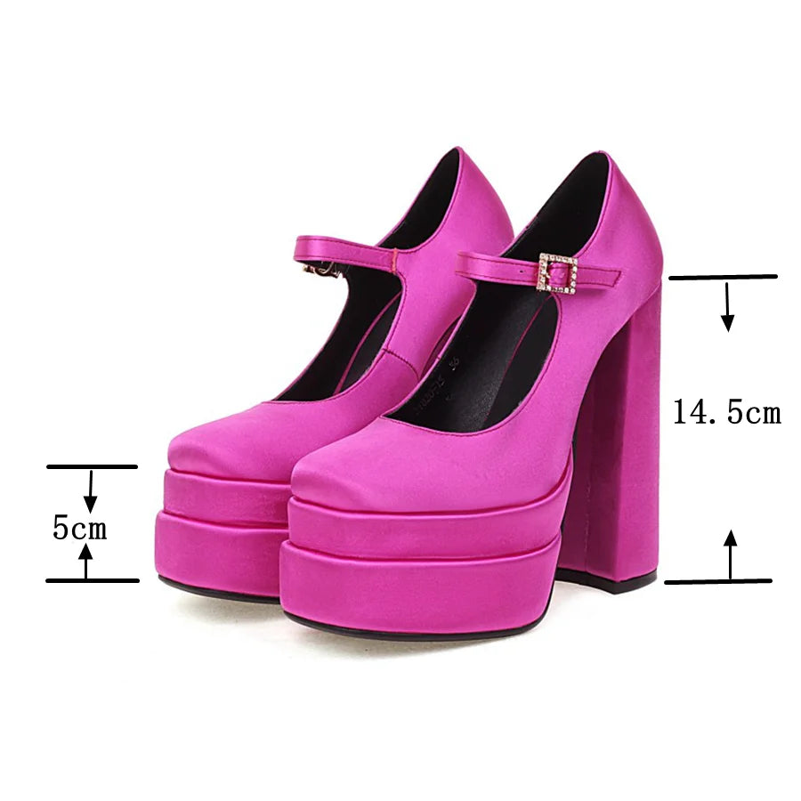 2022 Brand Women's Sandals 14.5CM Silk Thick Heels High Platform Rhinestone Small Big Size 32 43