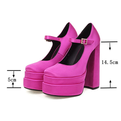 2022 Brand Women's Sandals 14.5CM Silk Thick Heels High Platform Rhinestone Small Big Size 32 43