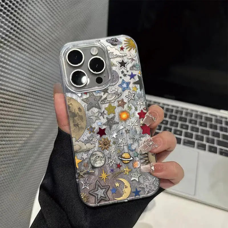 Fashion Retro Planet Cosmos Phone Case For iPhone 17 16 15 14 13 12 11 Pro Max XR XS MAX 7 8 PLUS INS Shake Proof Laser Cover