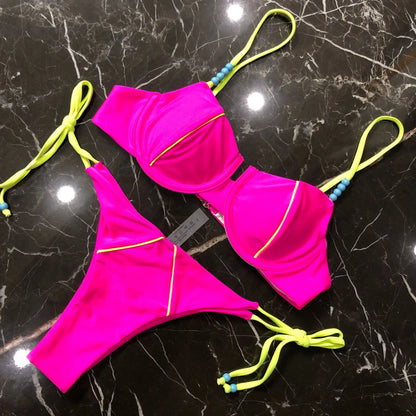 Para Praia New Summer Pendant Micro Push Up Bikini 2025 Halter Bathing Suit Mini Brazilian Swimsuit Women Sexy Thong Swimwear