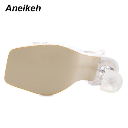 Aneikeh 2025 Summer White String Bead High Heels Wedding Shoes Butterfly-Knot Narrow Band Thin Heels  Square Toe Party Sandals