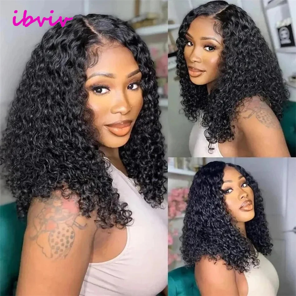 14 16 18 20Inch 15A Full 250 Density Bob Kinky Curly Human Hair Wig Raw Vietnamese Wet and Wavy Lace Frontal Human Hair Wig 13x4