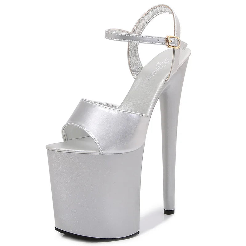 Patent Leather 20cm Platform Sandals Stiletto Heels Sexy Sandals Women Pole Dancing Shoes Nightclub Sandals Plus Size 34-45