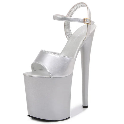 Patent Leather 20cm Platform Sandals Stiletto Heels Sexy Sandals Women Pole Dancing Shoes Nightclub Sandals Plus Size 34-45