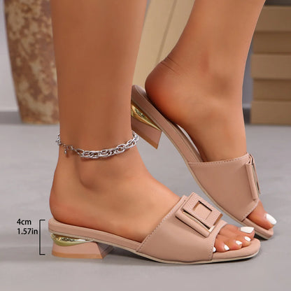 Fashion Women's Summer Comfortable Low Heels for Outdoor Wear Slippers Luxury Designer Women Slip on Square Toe Party Sandals