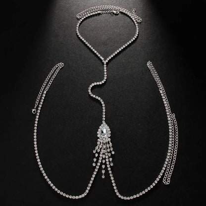 Stonefans Water Drop Tassel Chest Chain Necklace Jewelry Bohemian Women Rhinestone Fashion 2024 New Body Accessories Beach Sexy