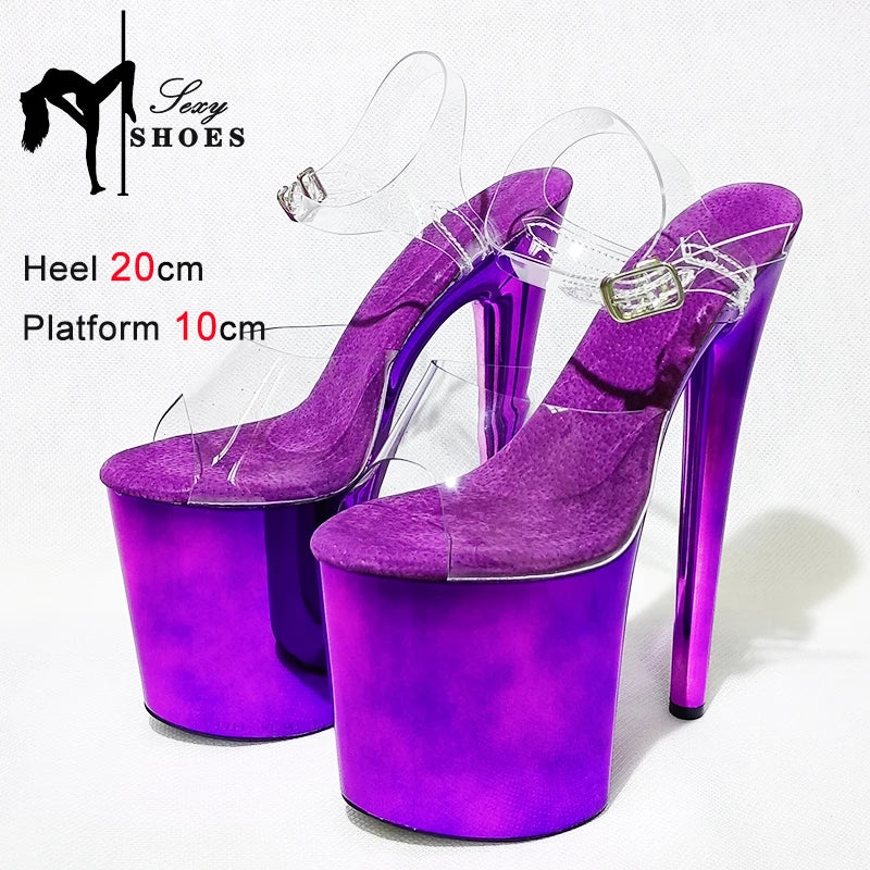 20cm/ 8inch Purple Electroplated Heel Women Sandals Comfort Ventilate Insole High Heels Pole Dancing Stiletto Women Party Shoes
