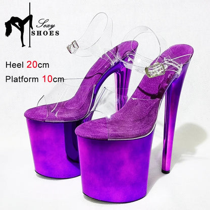20cm/ 8inch Purple Electroplated Heel Women Sandals Comfort Ventilate Insole High Heels Pole Dancing Stiletto Women Party Shoes