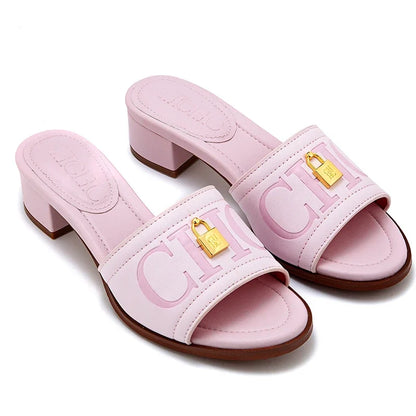 CH Fashion Monogram Print Elegant Design Women's Low Heeled Slippers Solid Color High Quality Metal Lock Simple Single Shoes.